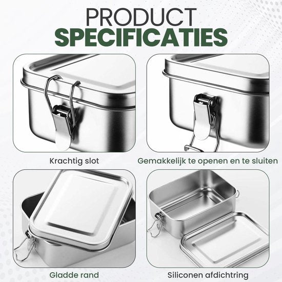 Lunchbox - RVS Broodtrommel - Bentobox - Lek & BPA-vrij - Meal prep - 1200 ML
