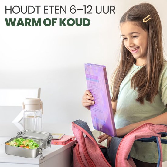 Lunchbox - RVS Broodtrommel - Bentobox - Lek & BPA-vrij - Meal prep - 1200 ML