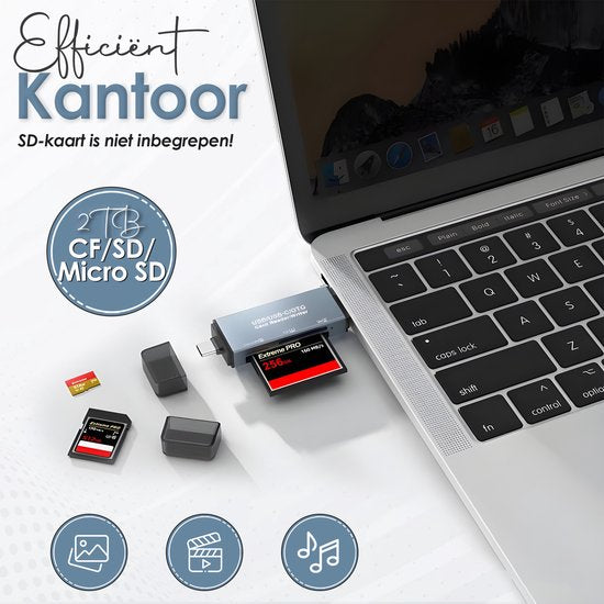 SD Kaart Lezer - 6-in-1 Aluminium Kaartlezer & Writer – USB & USB-C – SD, microSD, OTG