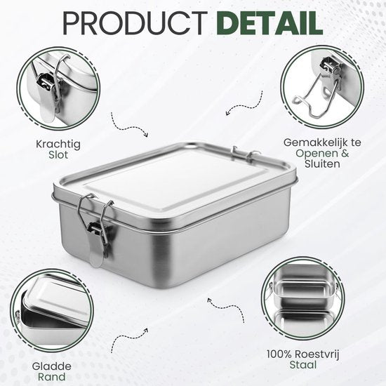 Lunchbox - RVS Broodtrommel - Bentobox - Lek & BPA-vrij - Meal prep - 1200 ML