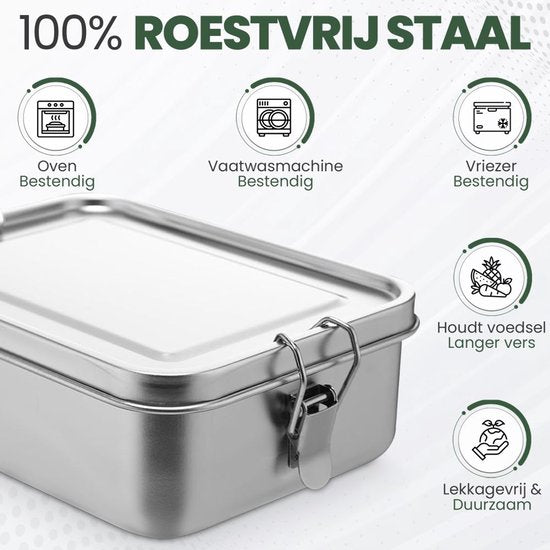 Lunchbox - RVS Broodtrommel - Bentobox - Lek & BPA-vrij - Meal prep - 1200 ML